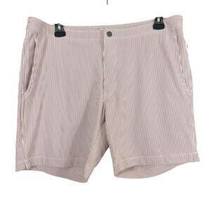 Onia The Calder Board Shorts Swim Red & White Seersucker Striped - Mens Size 38